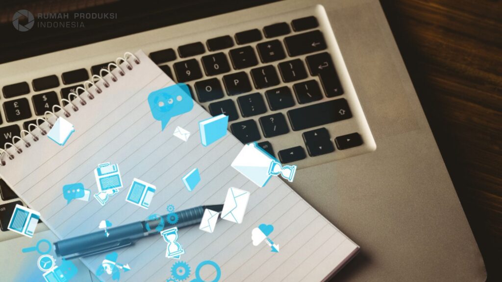 Strategi Email Marketing efektif dengan ilustrasi email, grafik peningkatan konversi, dan ikon komunikasi digital