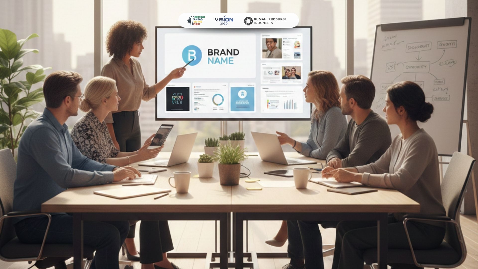 Tim profesional jasa social media management sedang menyusun strategi konten digital untuk brand