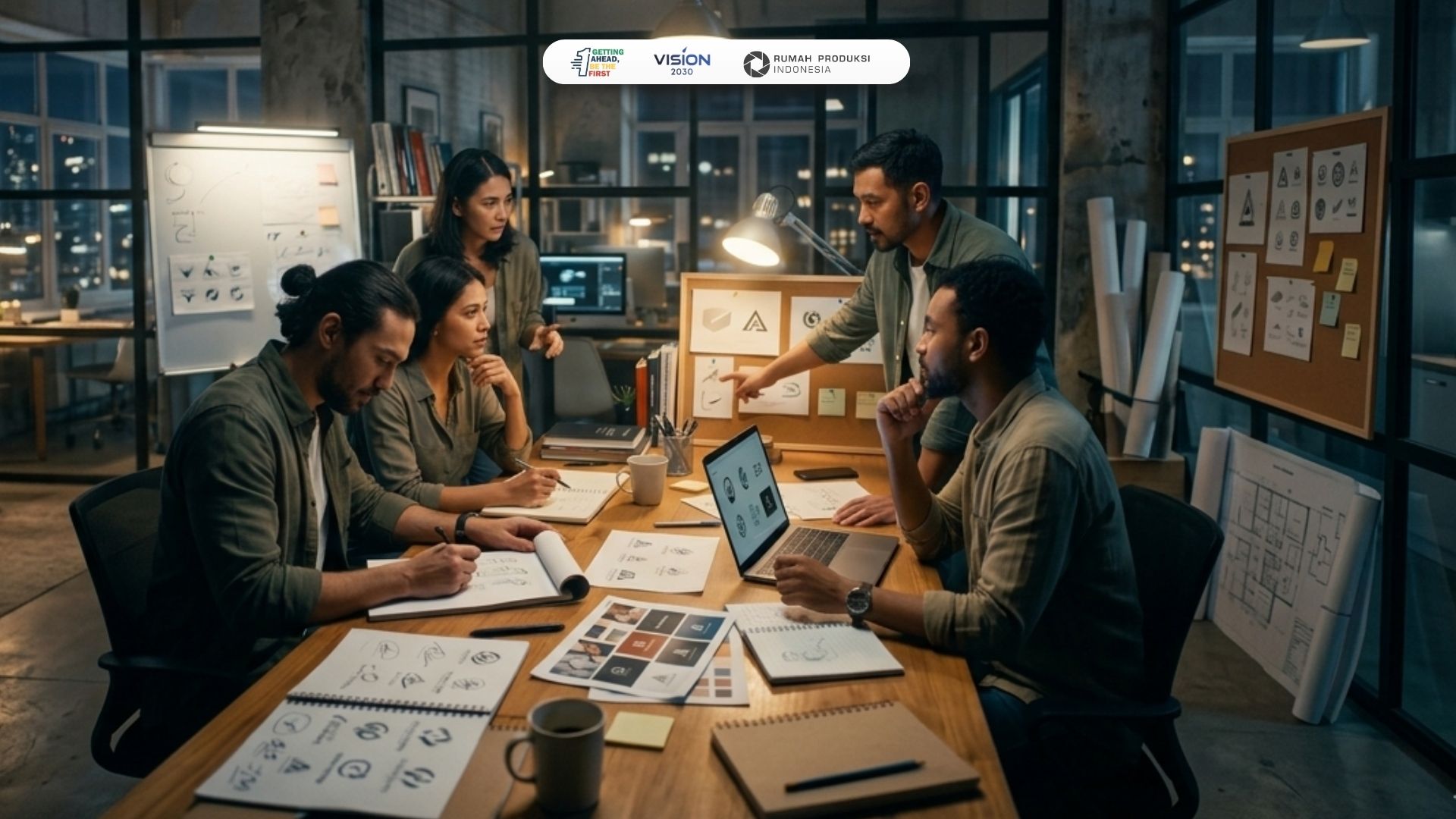 tim agensi digital kreatif sedang membuat konsep desain branding
