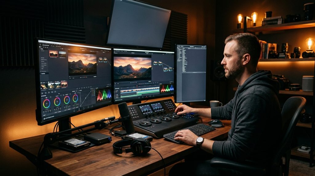 Tim kreatif studio sedang merancang konsep bersama untuk proses jasa pembuatan video promosi