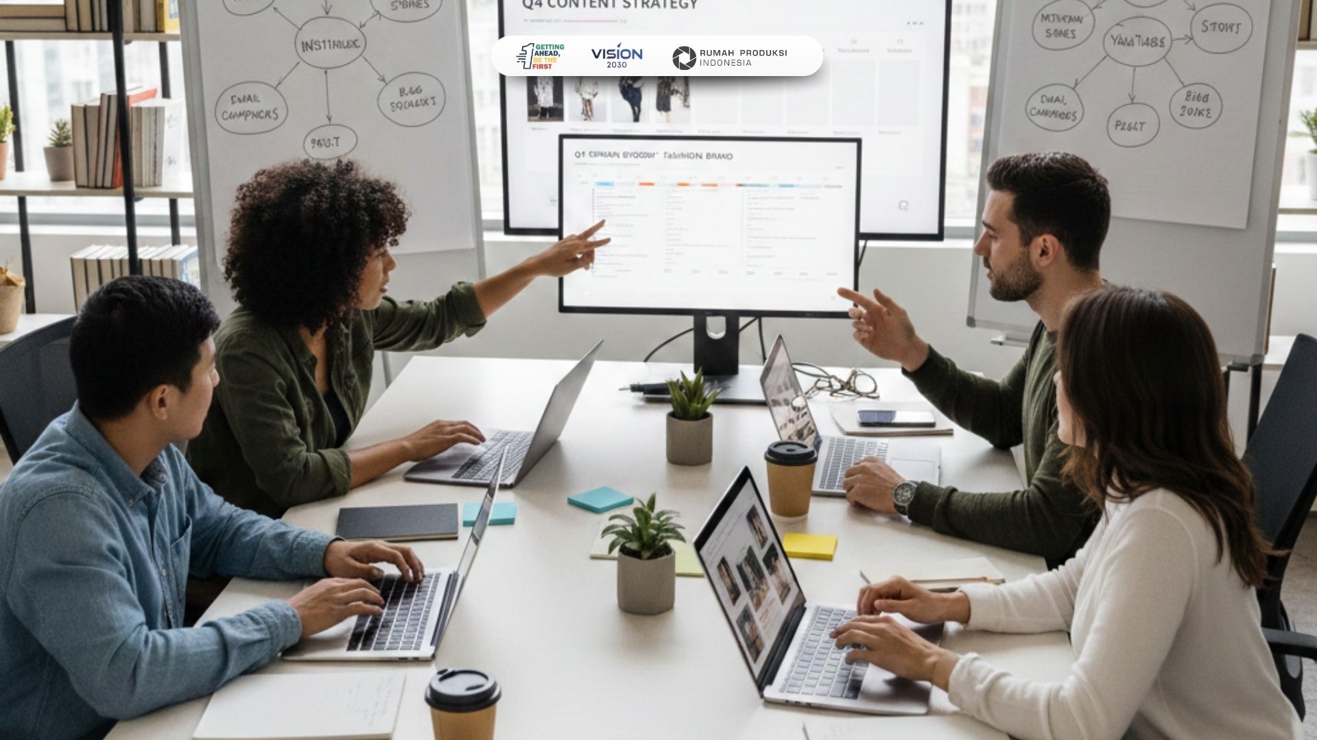 tim jasa kelola sosmed sedang menyusun strategi konten media sosial untuk brand bisnis