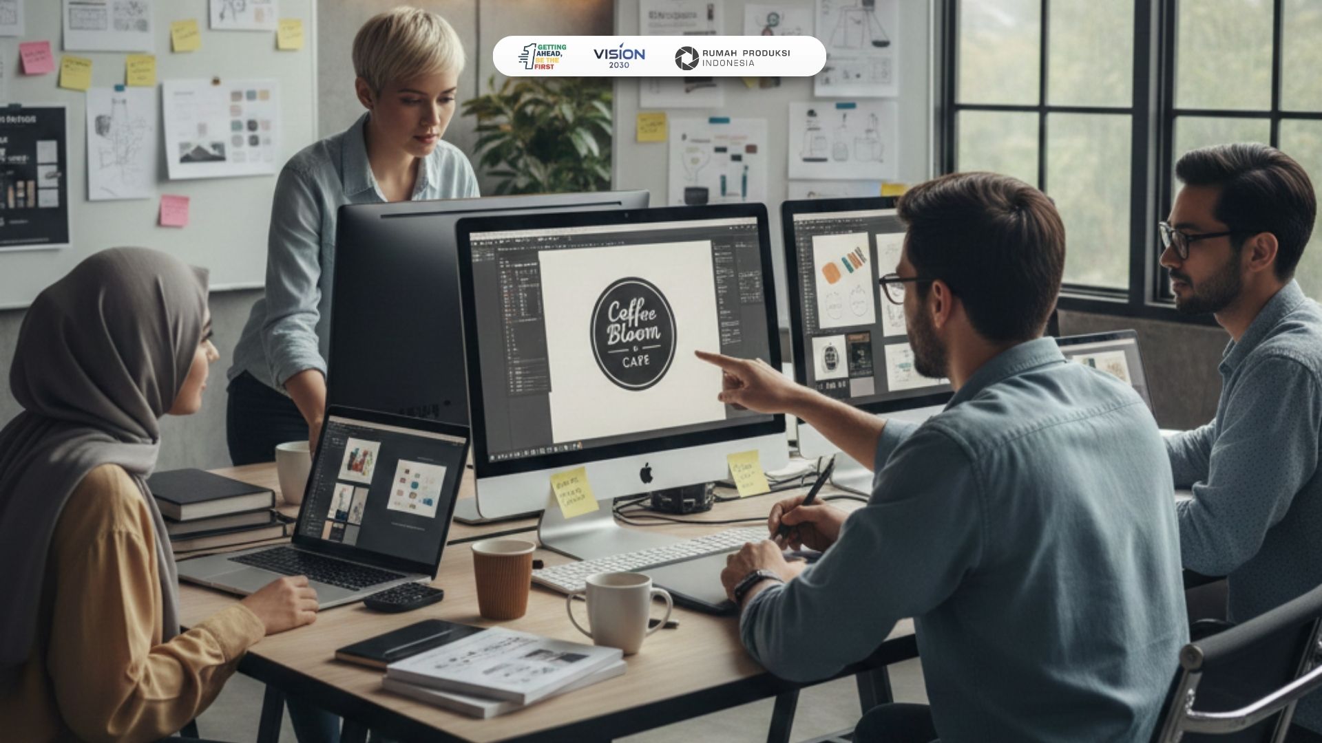 Tim creative agency berdiskusi menyusun strategi brand