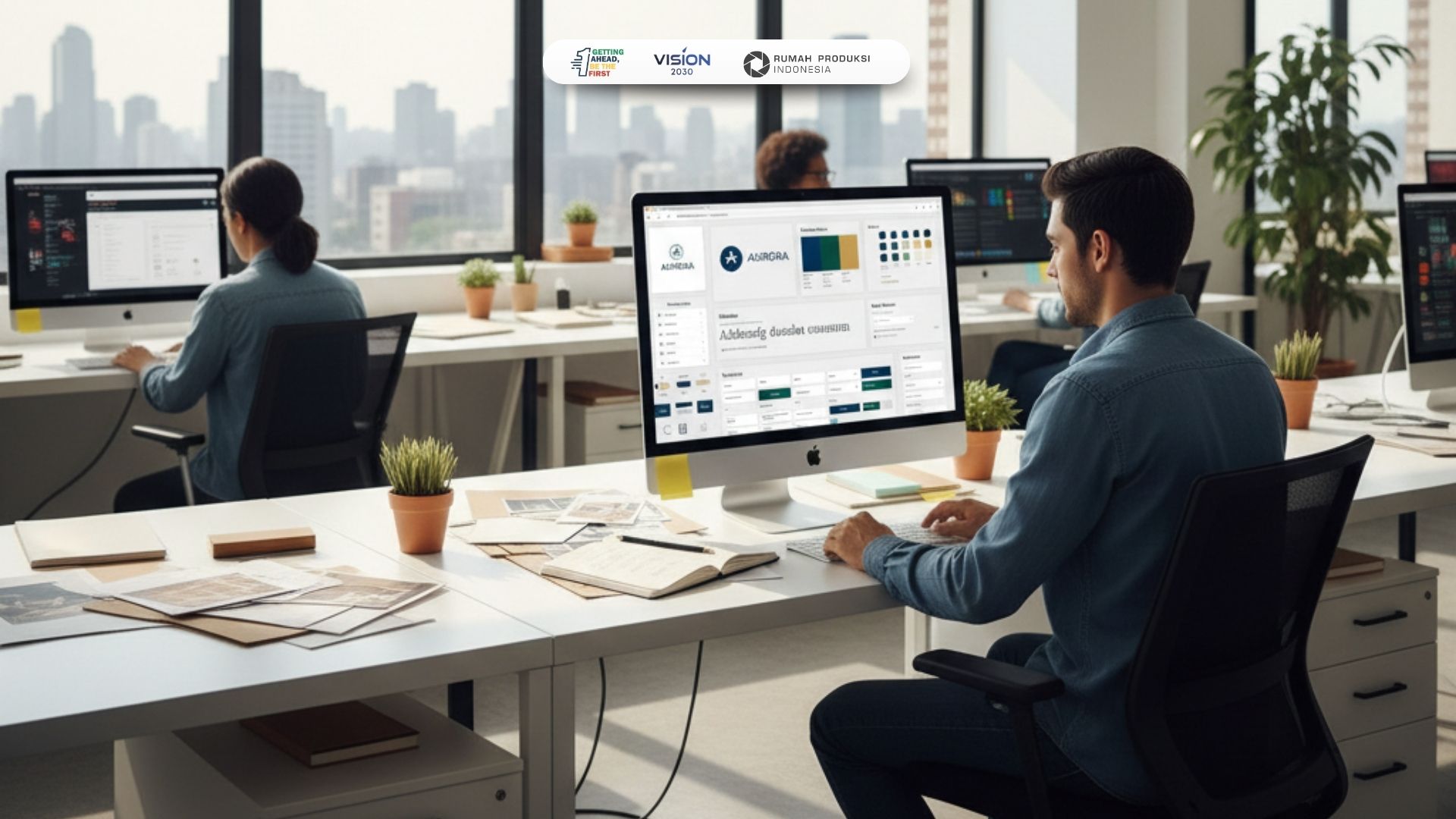 visual identity system yang menunjukkan logo, warna brand, tipografi, dan panduan desain dalam satu sistem terpadu