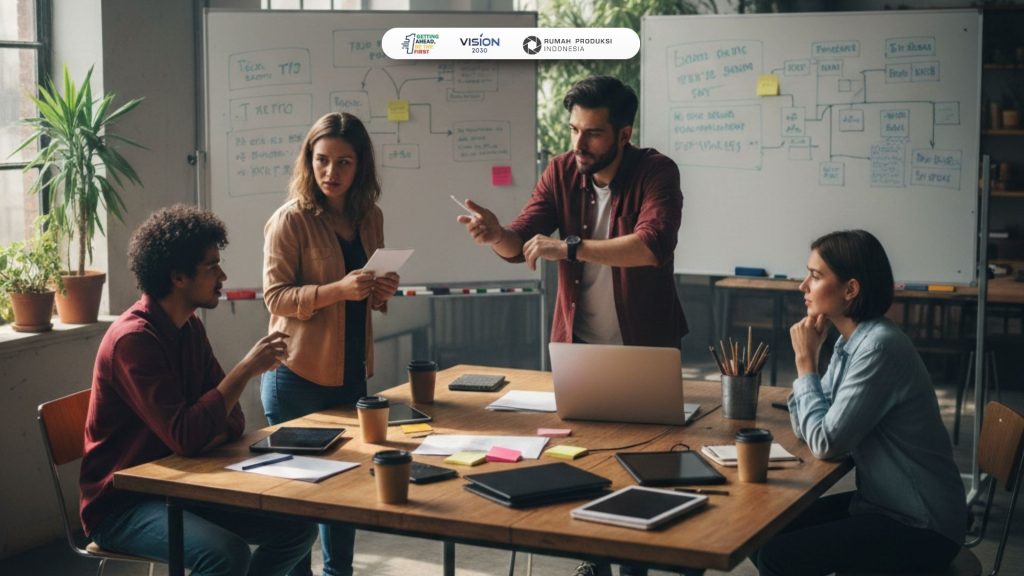 Tim kreatif menyusun strategi desain media sosial untuk meningkatkan engagement brand di Instagram