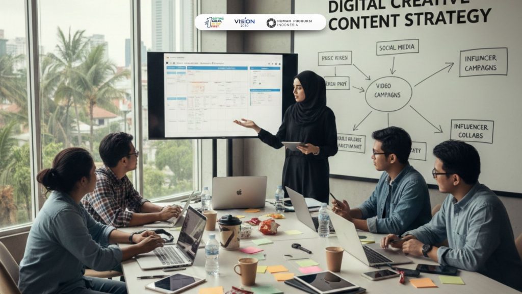 tim usaha digital creative agency Indonesia sedang menyusun strategi konten digital kreatif