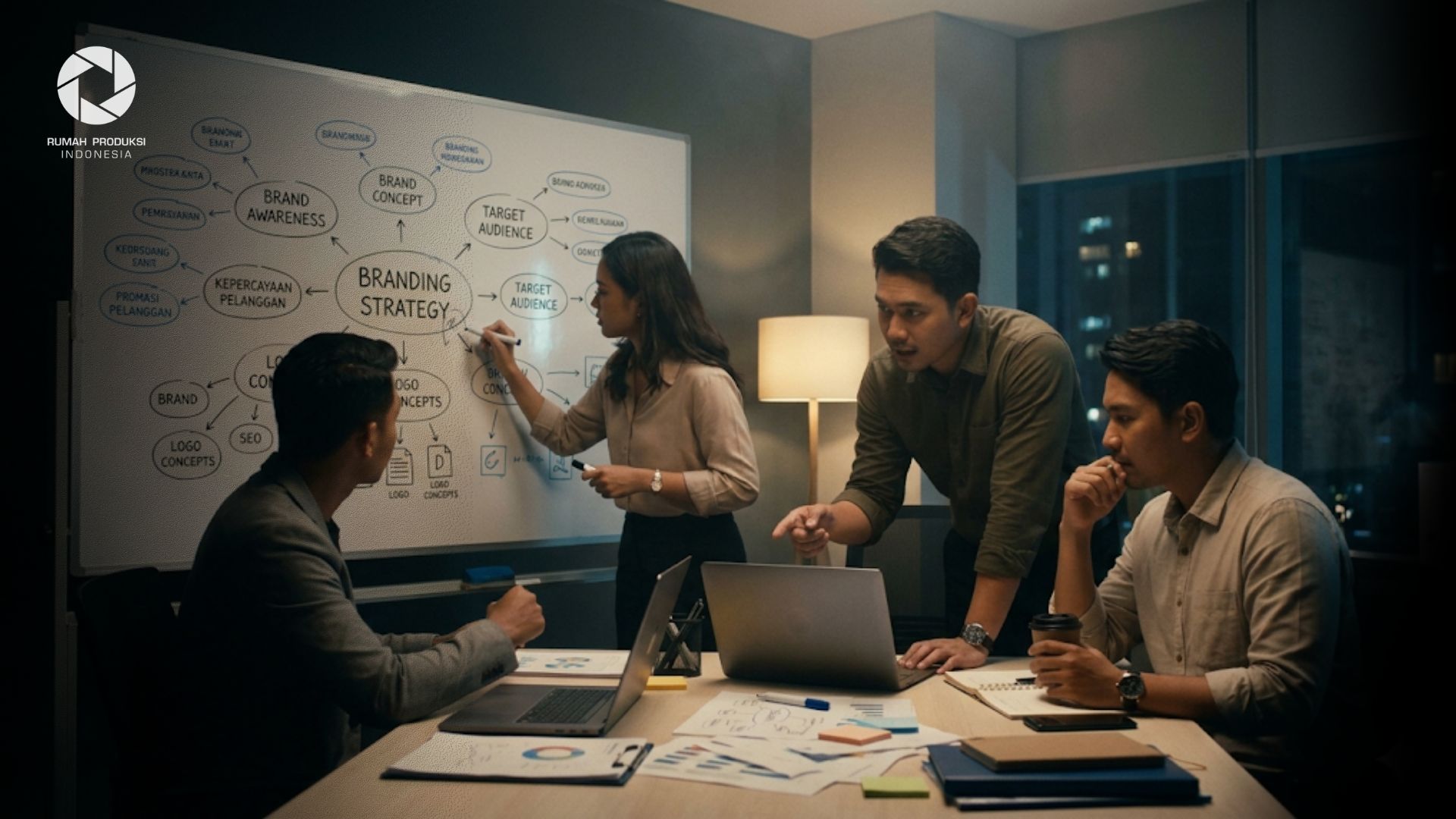 Tim bisnis sedang menyusun strategi branding bisnis dari nol untuk meningkatkan brand awareness dan kepercayaan pelanggan