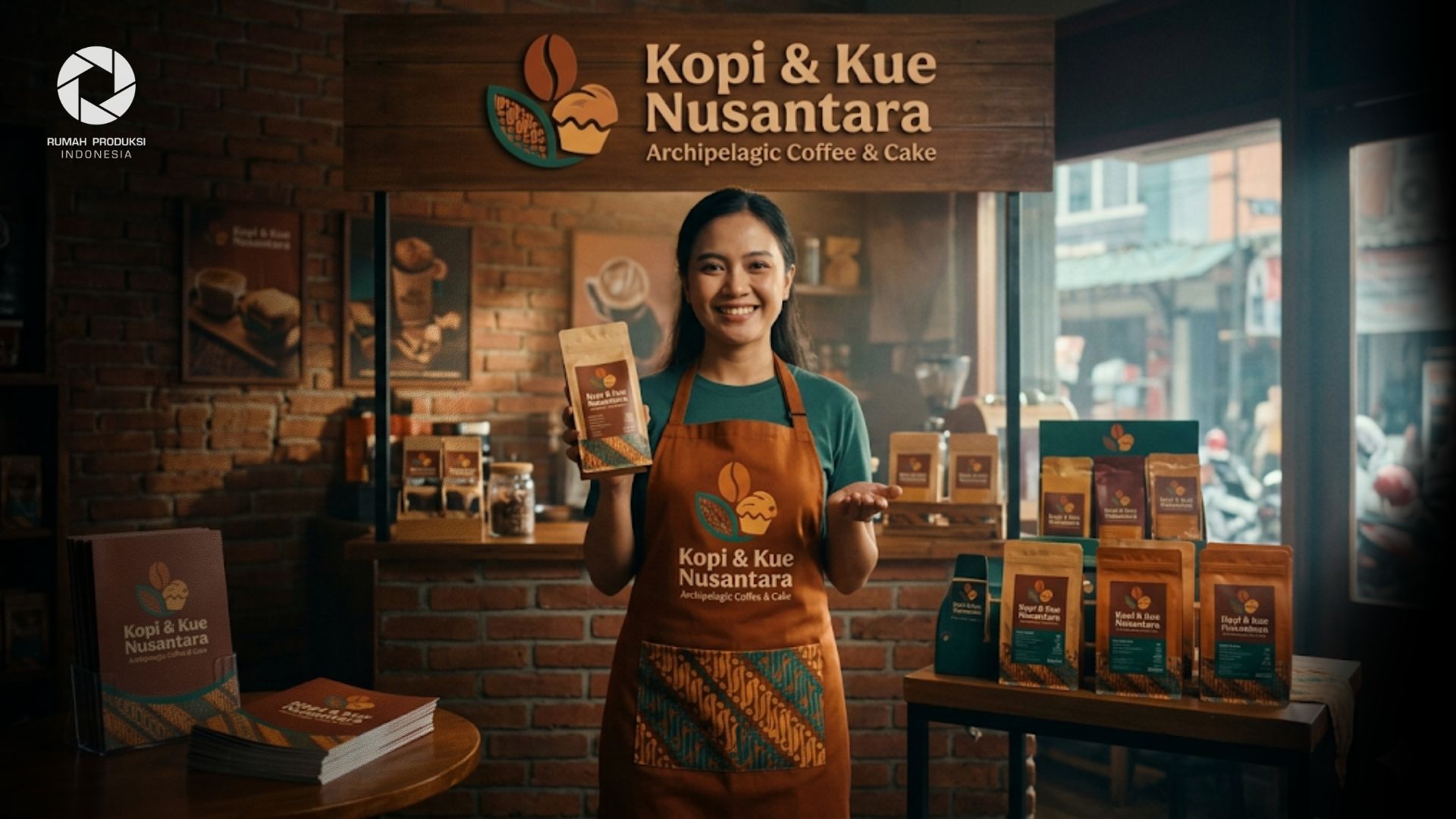 Contoh identitas brand UMKM yang kuat dengan logo, warna brand, kemasan produk, dan media promosi yang konsisten