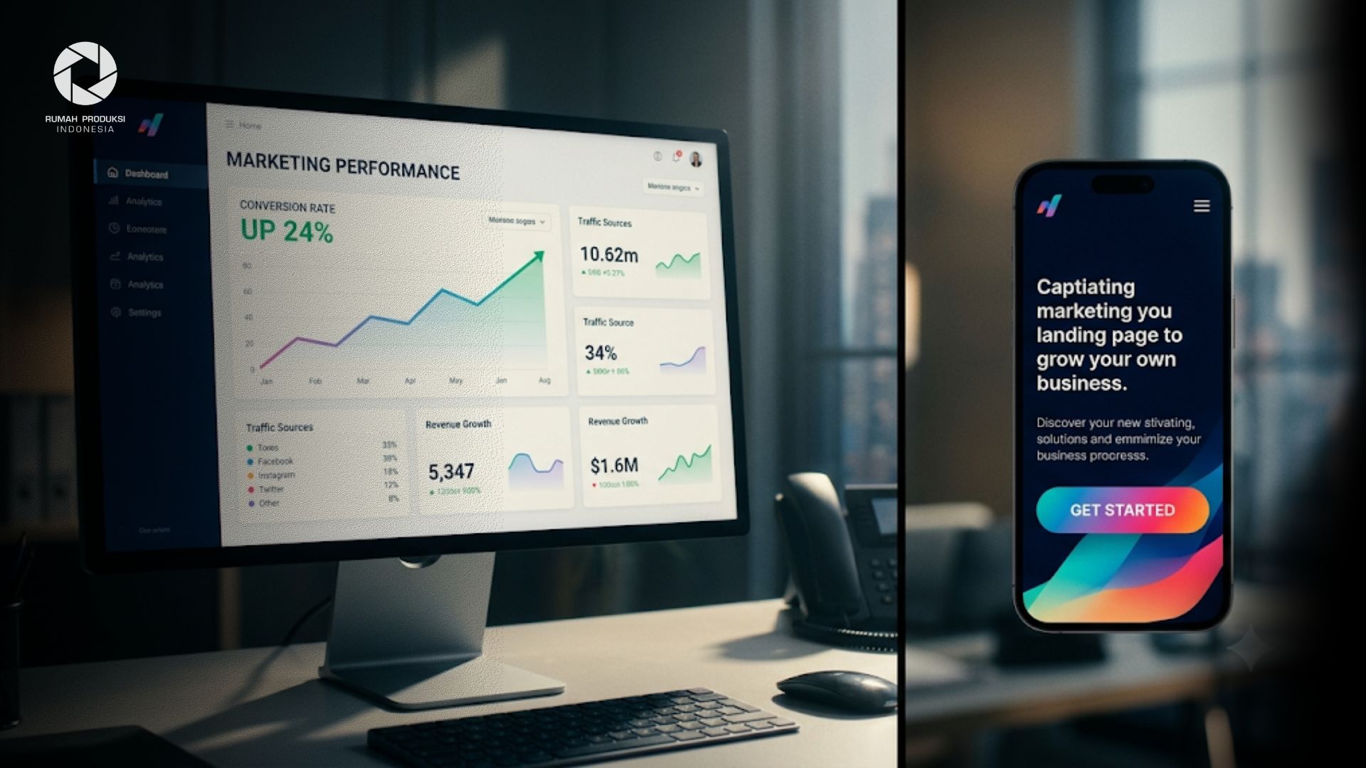 Tampilan landing page high conversion dengan desain profesional, CTA kuat, dan formulir lead generation yang optimal.