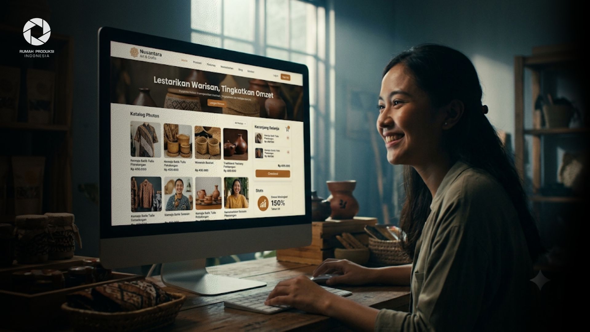 Contoh website UMKM sukses dengan desain profesional, katalog produk lengkap, dan fitur penjualan online yang meningkatkan omzet bisnis.