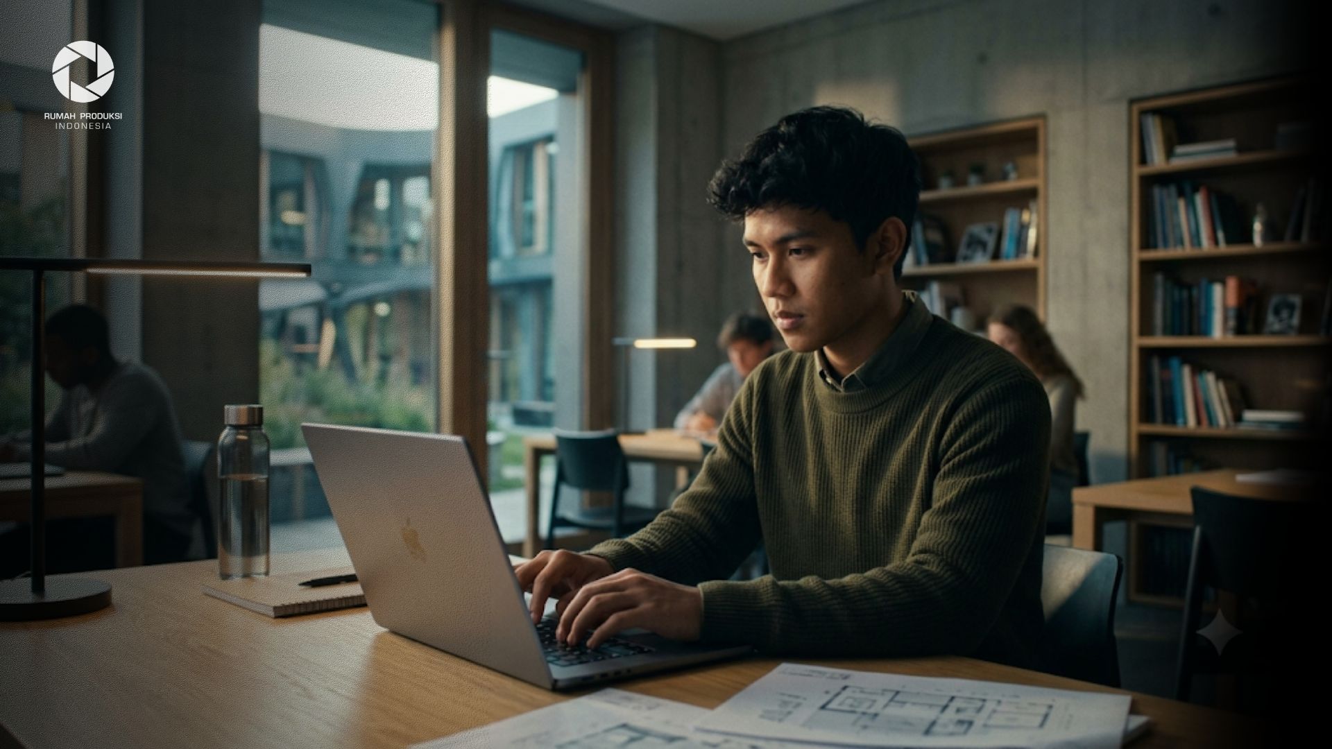 Mahasiswa menggunakan laptop terbaik untuk kuliah dengan desain modern di ruang belajar.